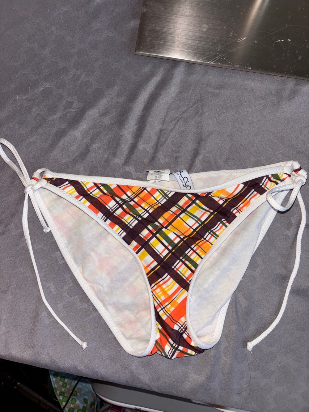 PLAYA Orange Yellow Plaid Tie-Side Bikini Bottom